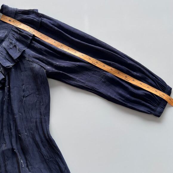 Current Air Navy V-Neck Sheer Button Up Long Sleeve Blouse- XS - Picture 7 of 8